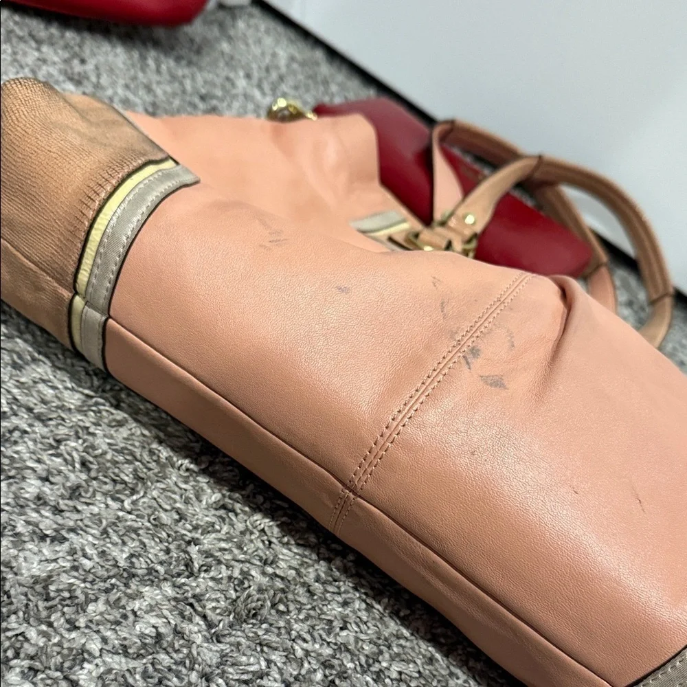 Coach Peach and Tan Leather Pink Shoulder Bag tote purse vintage designer y2k - Picture 8 of 14